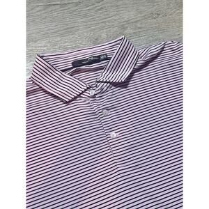 RLX Ralph Lauren XXL Pink Blue Striped Golf Polo Shirt Performance 2XL EUC